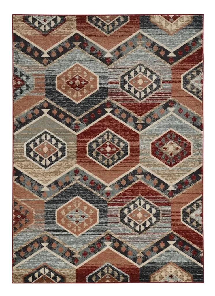 9' X 12' Red Gray And Orange Geometric Area Rug