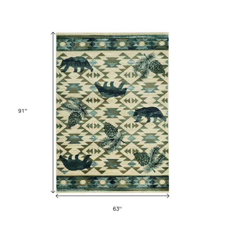 5' X 8' Ivory Or Blue Lodge Area Rug