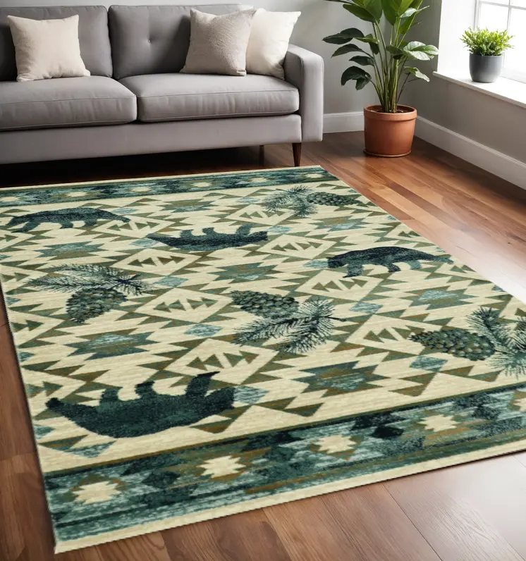 5' X 8' Ivory Or Blue Lodge Area Rug