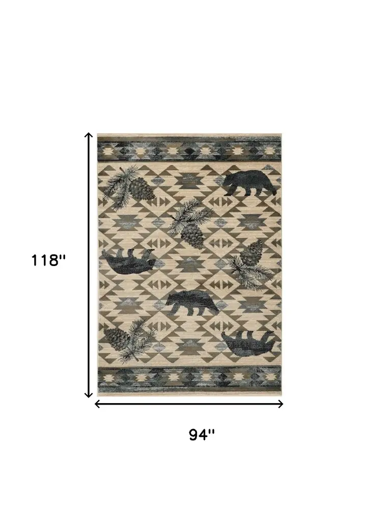 8' X 10' Ivory Blue And Green Woodland Lodge Area Rug