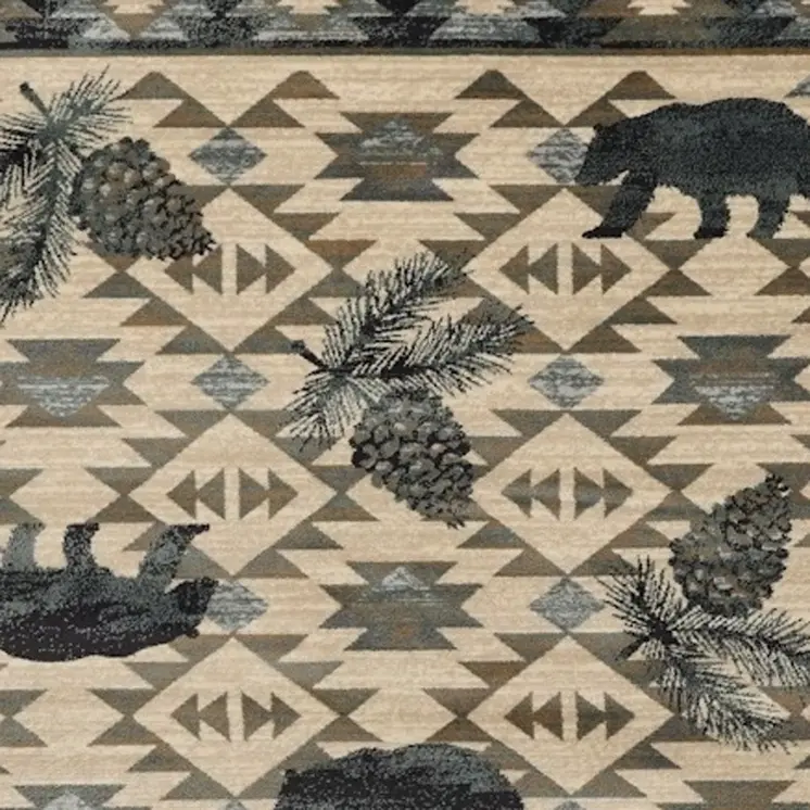 8' X 10' Ivory Blue And Green Woodland Lodge Area Rug