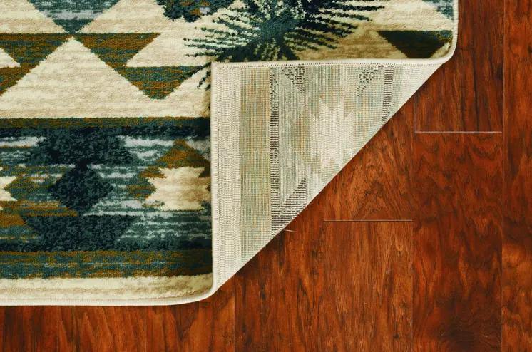 9' X 12' Ivory Blue And Green Woodland Lodge Area Rug