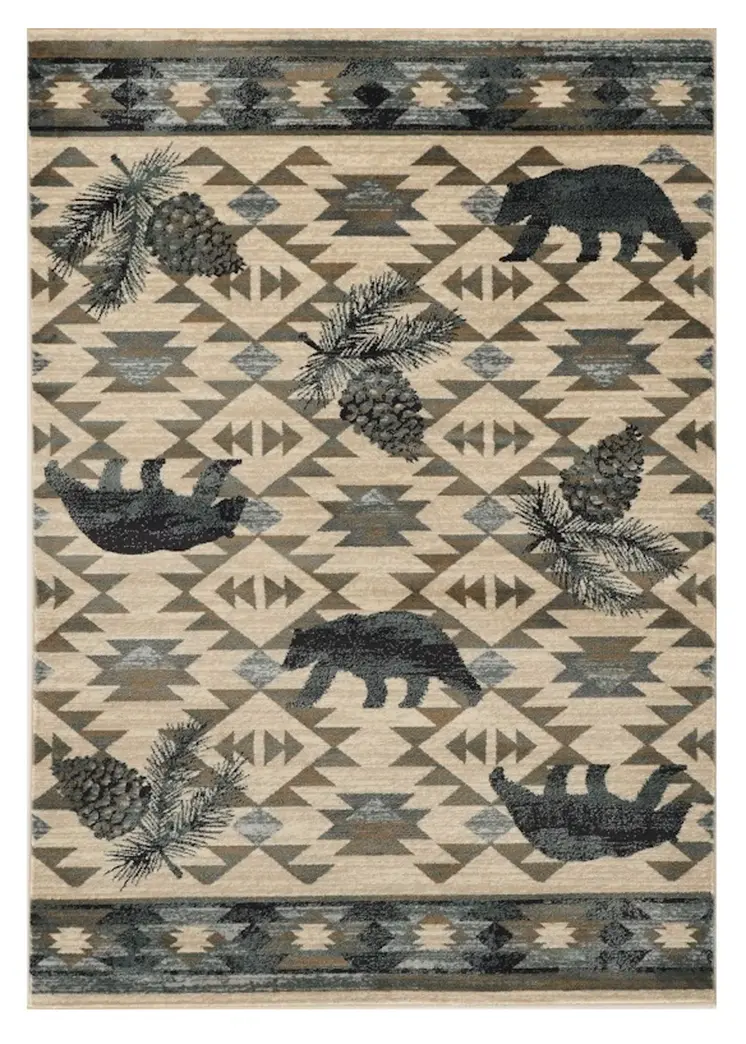 9' X 12' Ivory Blue And Green Woodland Lodge Area Rug