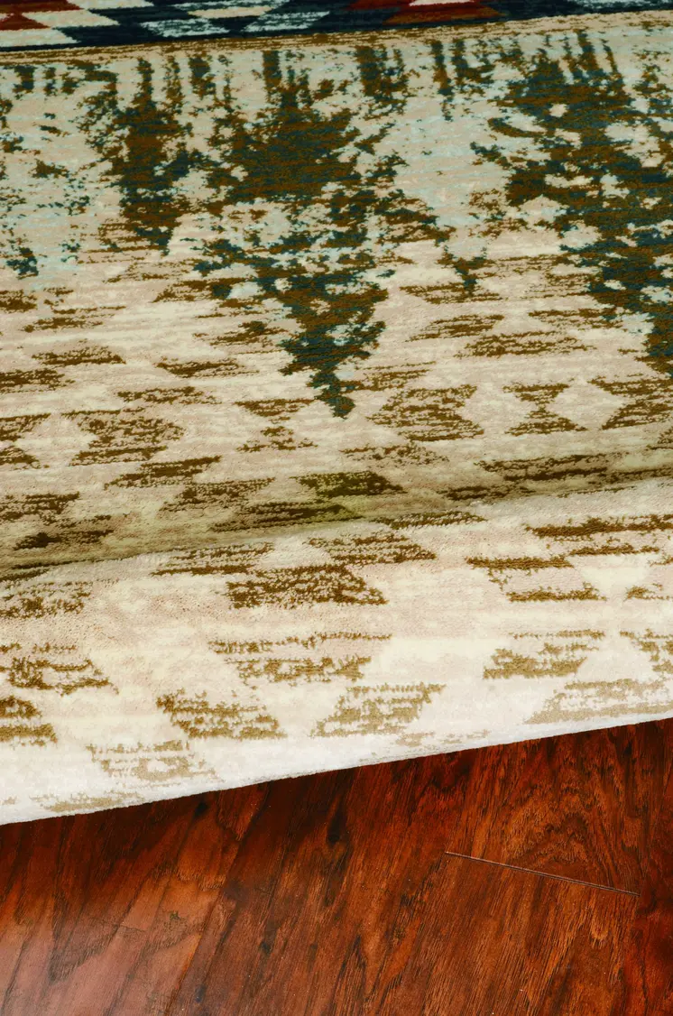 5' X 8' Ivory Green And Red Abstract Area Rug