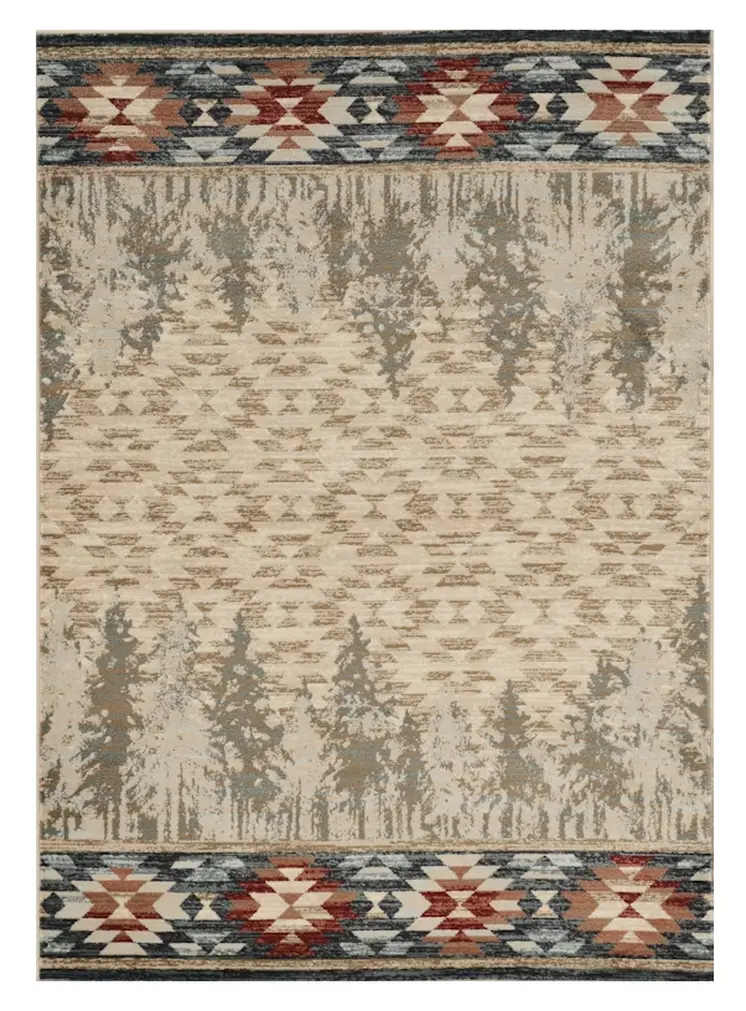 9' X 12' Ivory Beige and Gray Woodland Lodge Area Rug