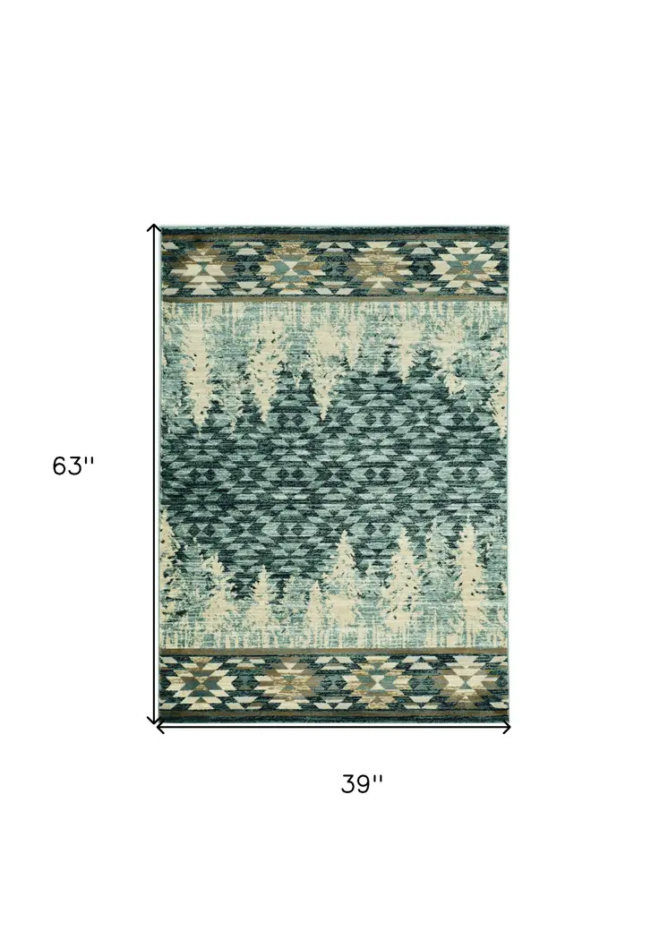 3' X 5' Slate Blue Southwestern Area Rug