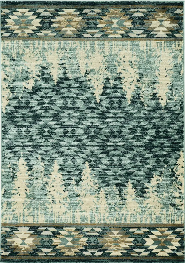5' X 8' Slate Blue Winter Pine Trees Area Rug