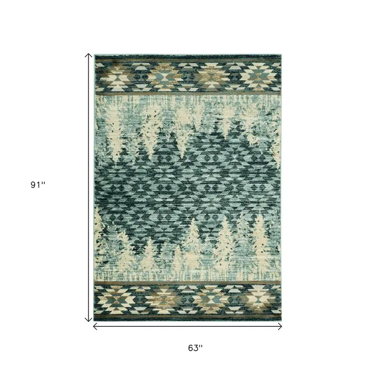 5' X 8' Slate Blue Winter Pine Trees Area Rug