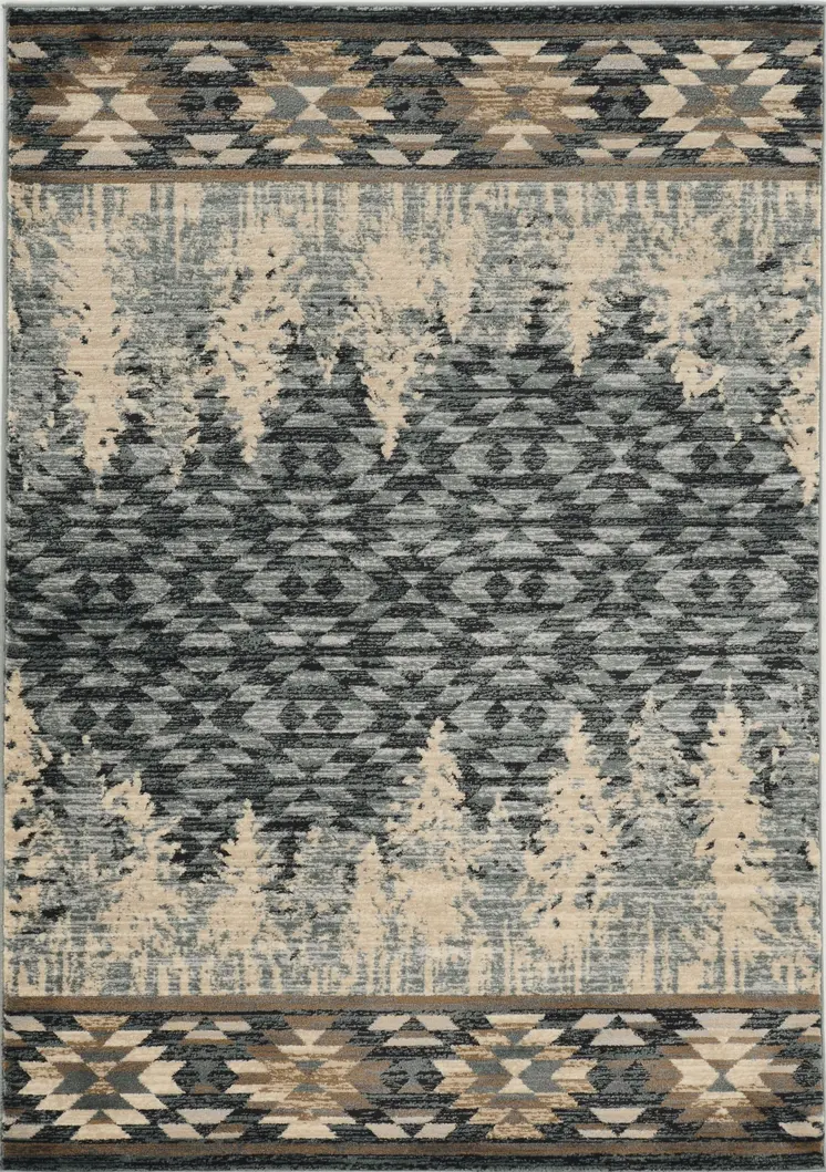 8' X 10' Slate Blue Charcoal And Beige Woodland Lodge Area Rug