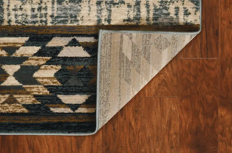 8' X 10' Slate Blue Charcoal And Beige Woodland Lodge Area Rug