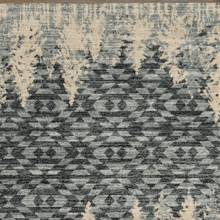 8' X 10' Slate Blue Charcoal And Beige Woodland Lodge Area Rug