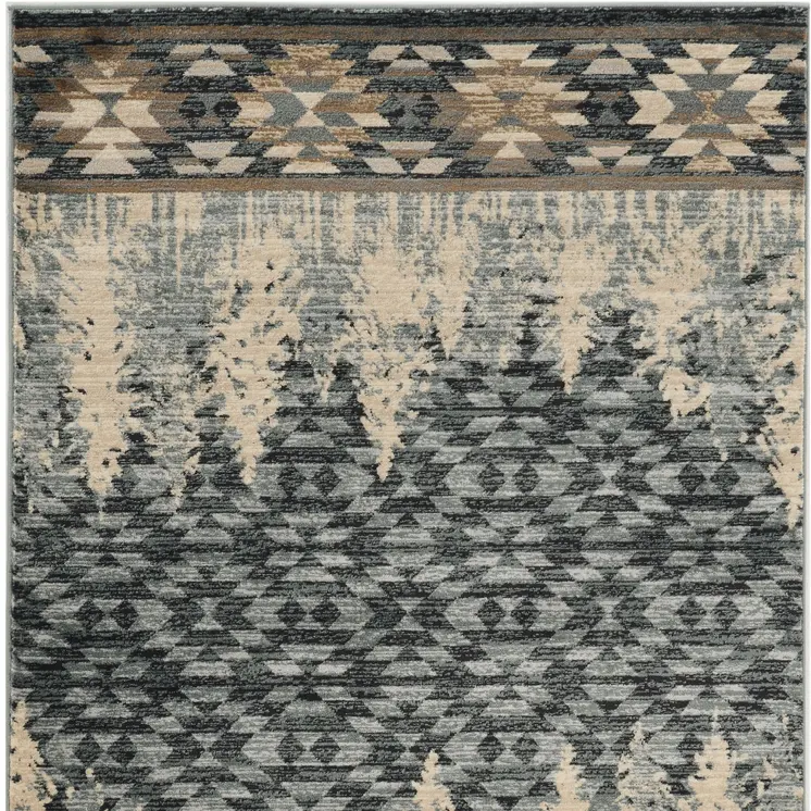 8' X 10' Slate Blue Charcoal And Beige Woodland Lodge Area Rug