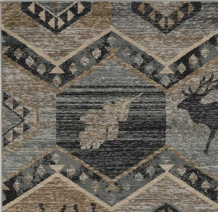 5' X 8' Blue And White Geometric Area Rug