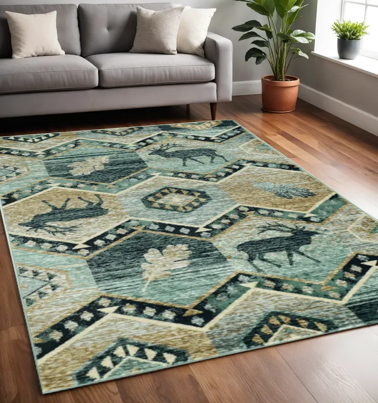 5' X 8' Blue And White Geometric Area Rug