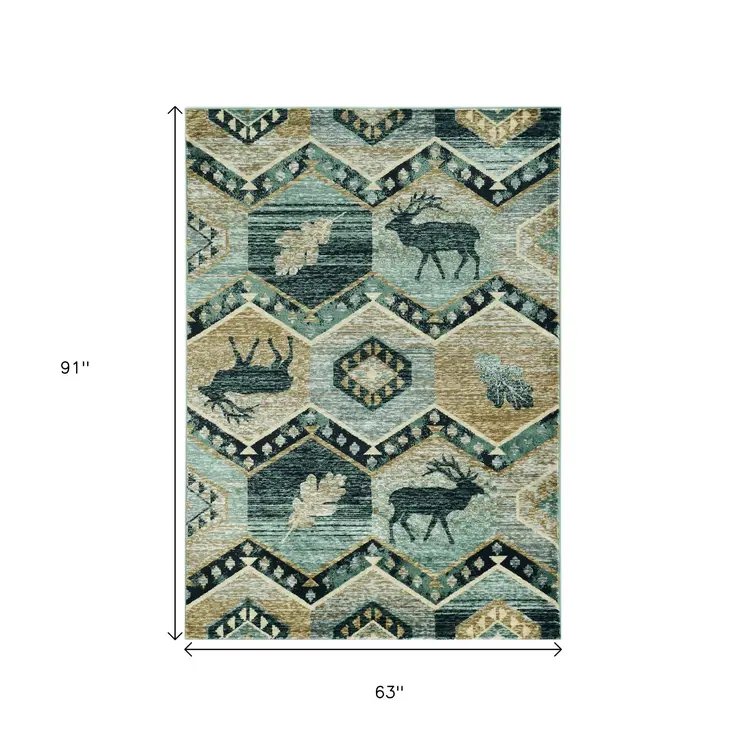5' X 8' Blue And White Geometric Area Rug