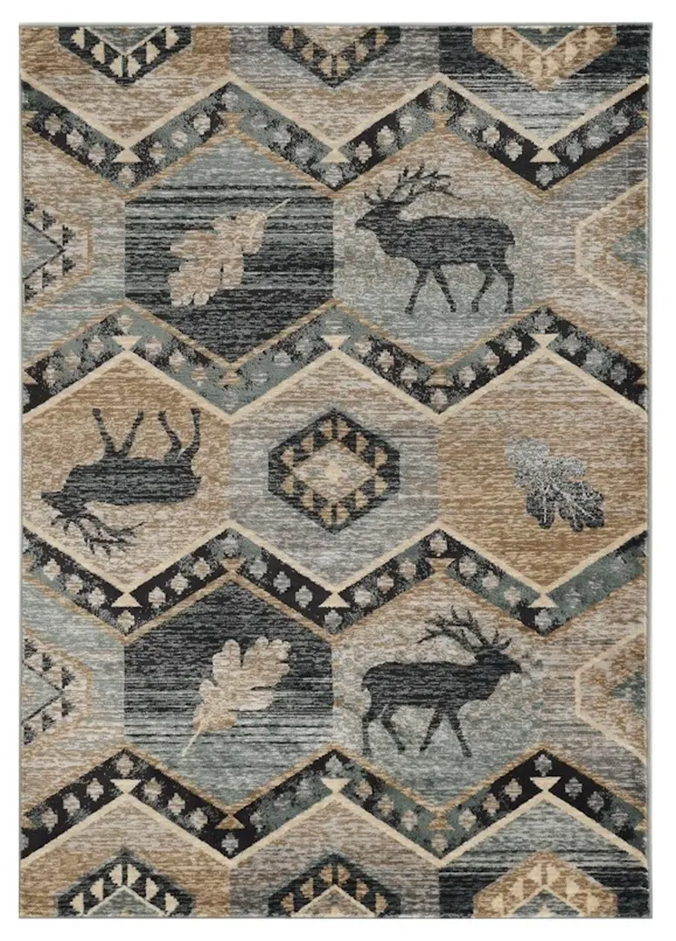 9' X 12' Blue and Beige Area Rug