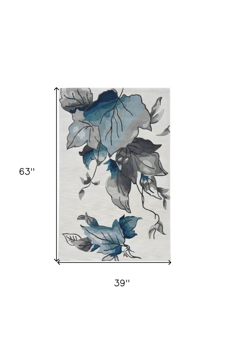 3' X 5' Ivory Floral Indoor Outdoor Area Rug