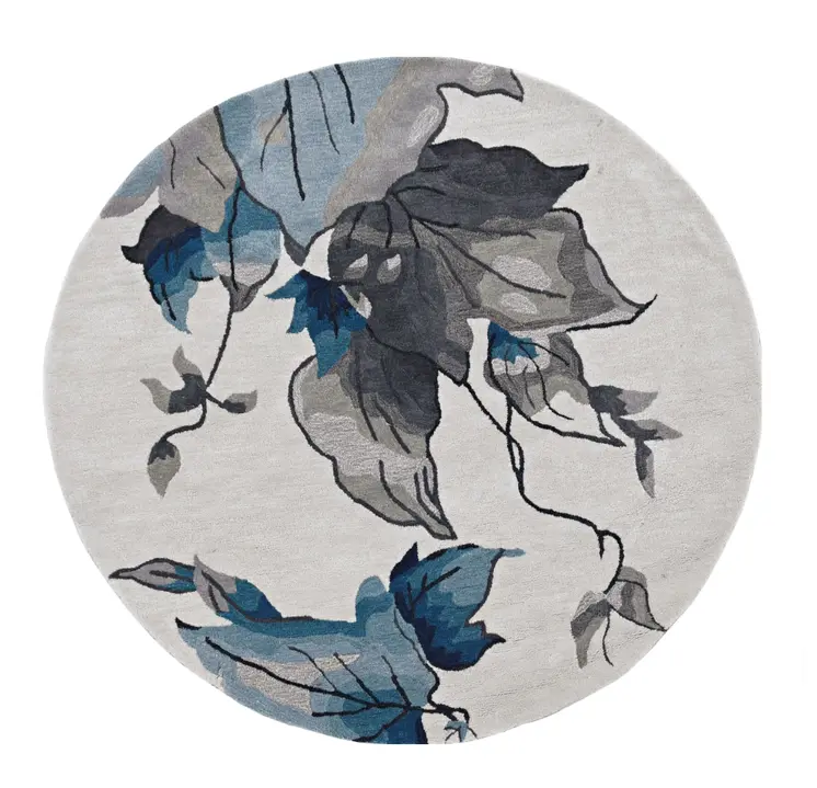 6' X 6' Ivory and Blue Floral Hand Tufted Area Rug