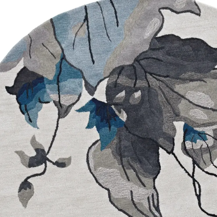 6' X 6' Ivory and Blue Floral Hand Tufted Area Rug