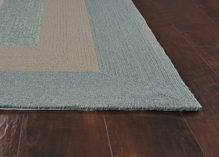 5' X 8' Tan Ivory and Blue Geometric Hand Tufted Area Rug