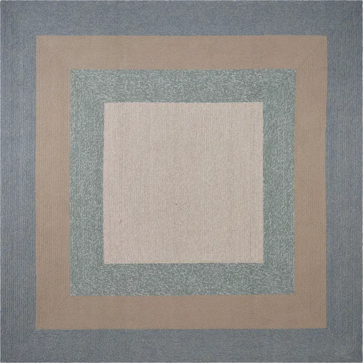 5' X 8' Tan Ivory and Blue Geometric Hand Tufted Area Rug