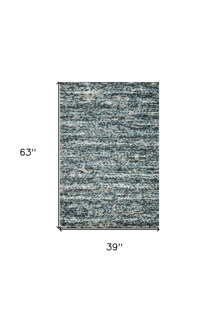 3' X 5' Blue Wool Hand Woven Area Rug