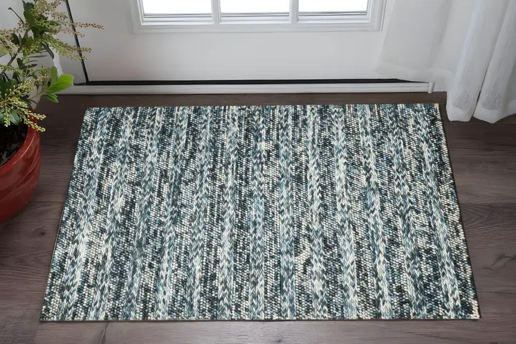 3' X 5' Blue Wool Hand Woven Area Rug