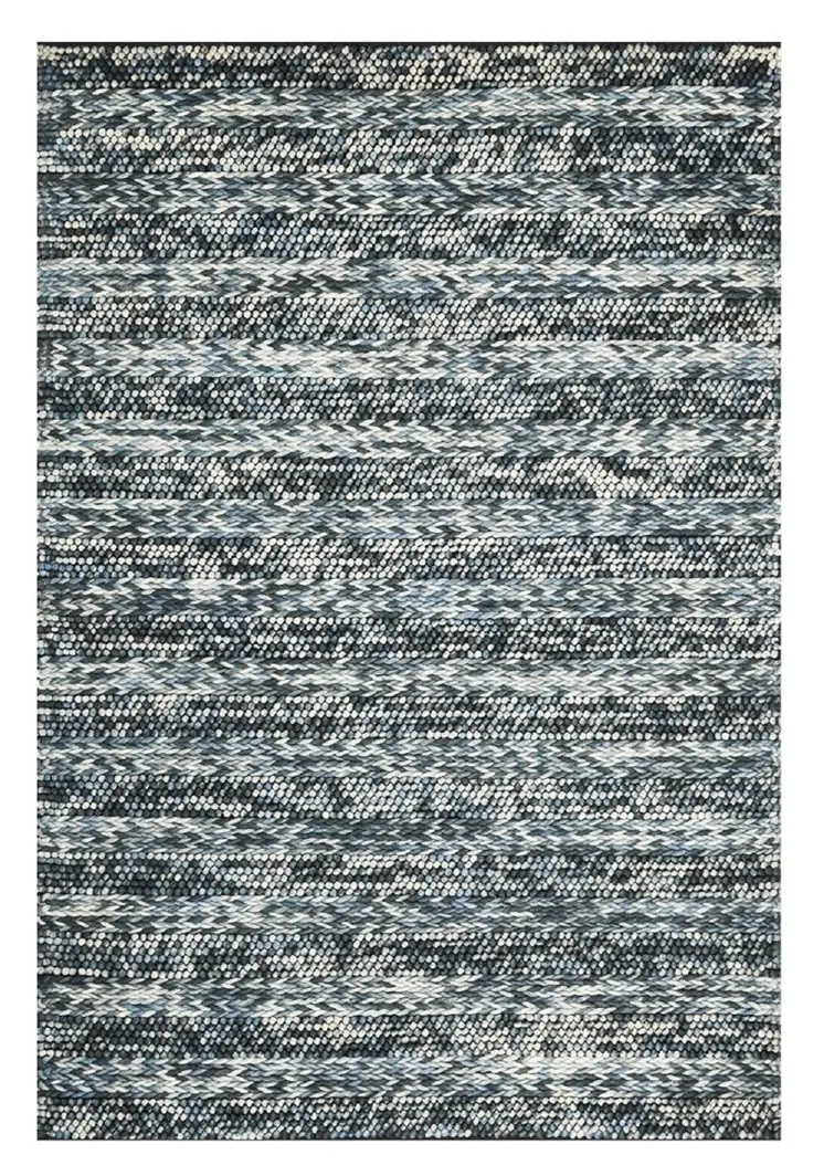 5' X 7' Ivory Blue And Gray Wool Striped Hand Woven Area Rug