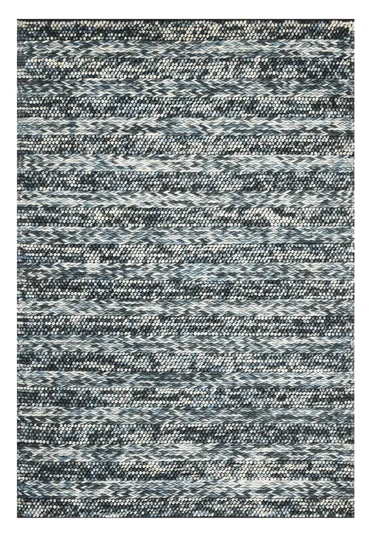 5' X 7' Ivory Blue And Gray Wool Striped Hand Woven Area Rug