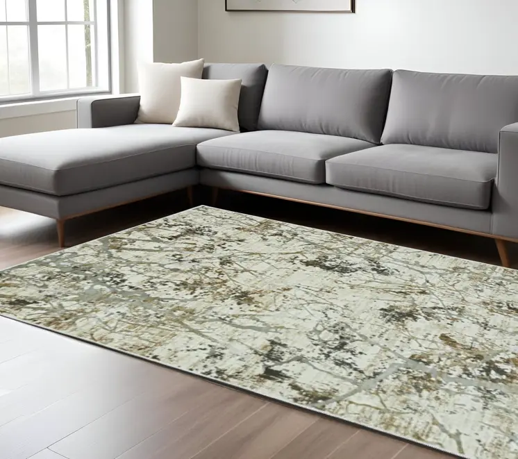 7' X 10' Gold and Ivory Abstract Area Rug