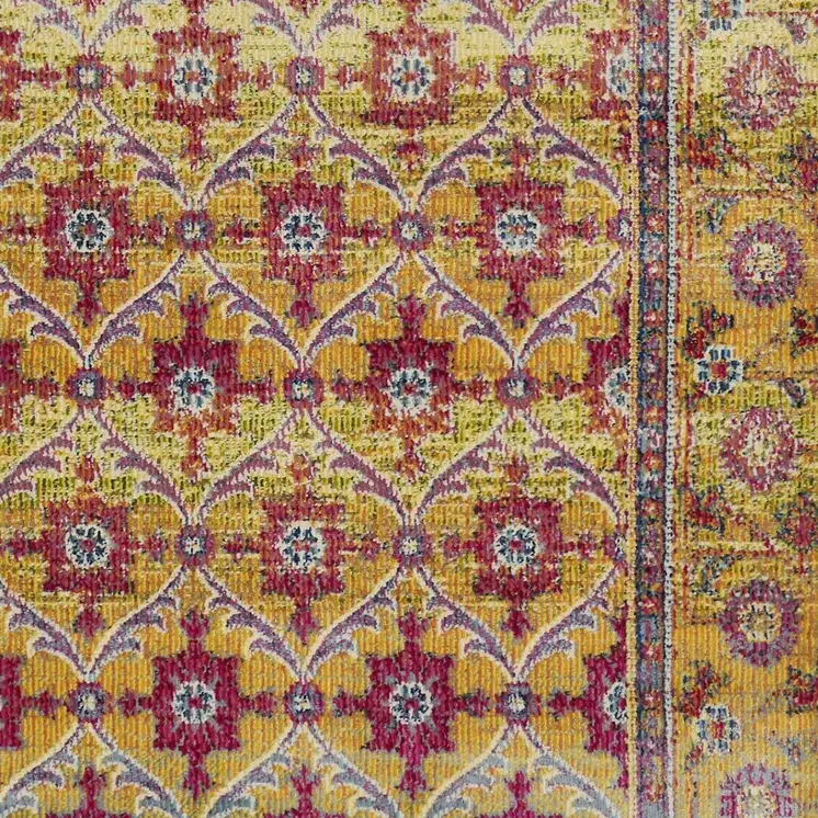 8' Gold And Red Floral Runner Rug