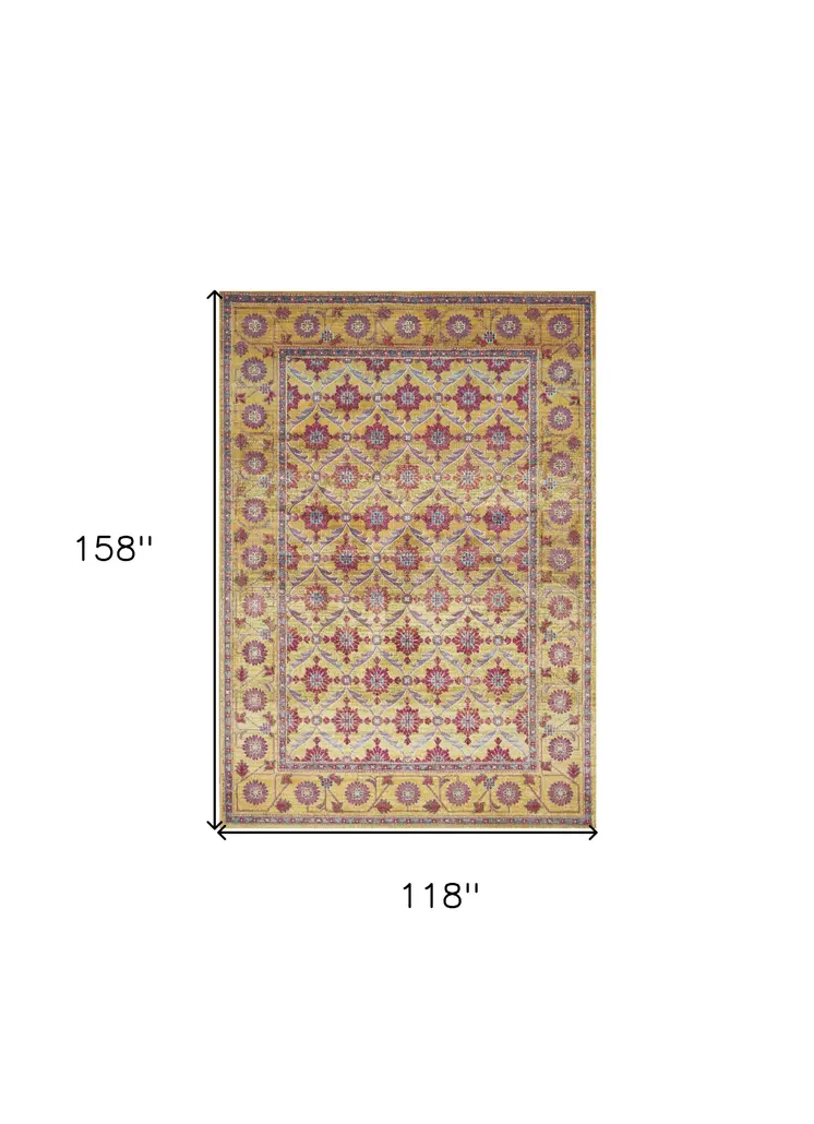 10' X 13' Blue Red and Gold Floral Area Rug