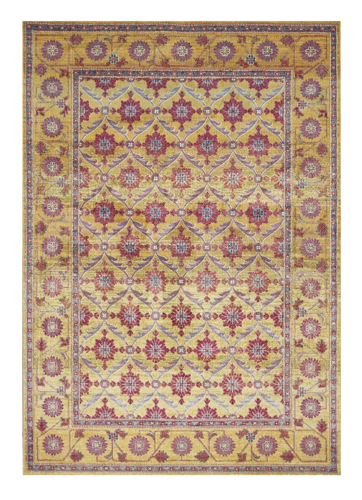 10' X 13' Blue Red and Gold Floral Area Rug