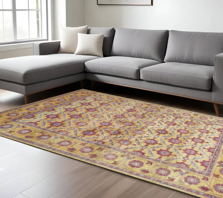 10' X 13' Blue Red and Gold Floral Area Rug