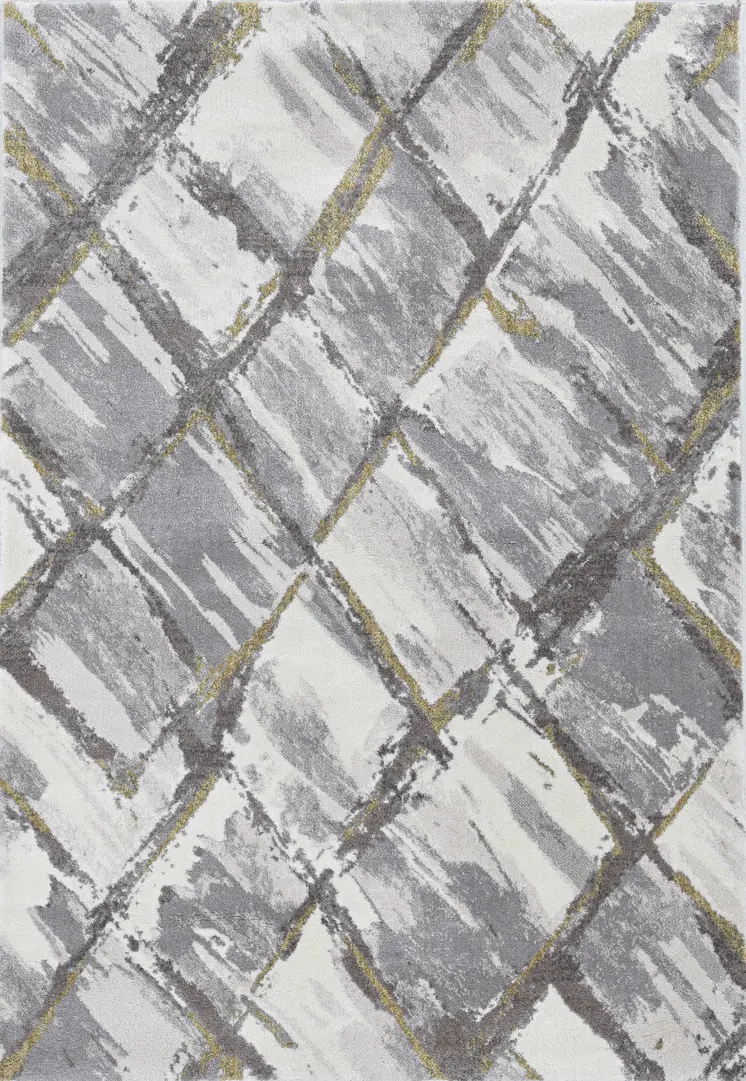8' Gray And Ivory Geometric Runner Rug