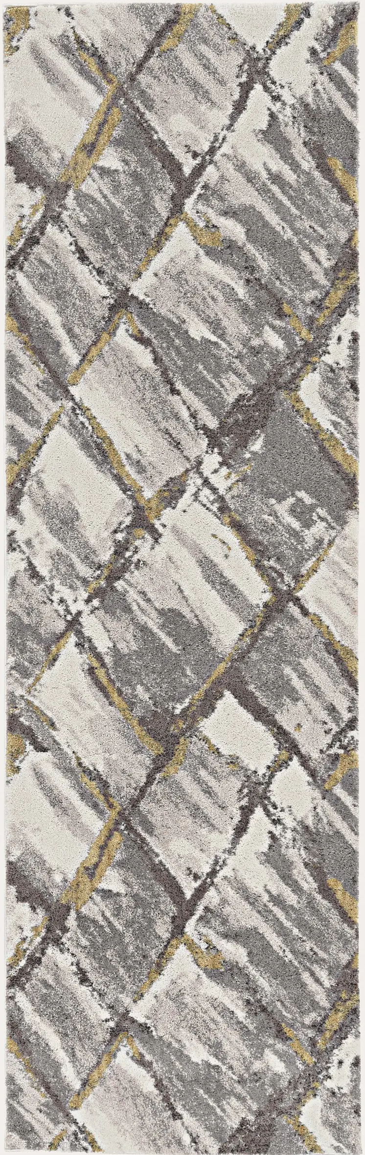 8' Gray And Ivory Geometric Runner Rug