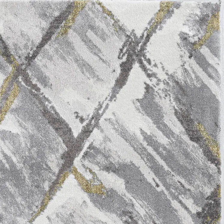 8' Gray And Ivory Geometric Runner Rug
