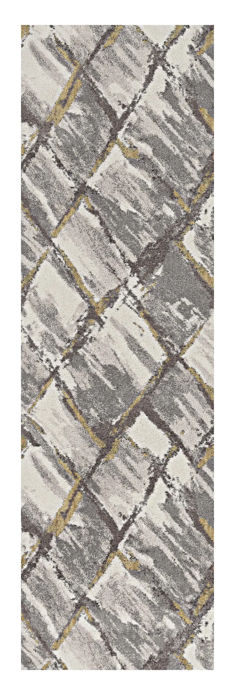 8' Gray And Ivory Geometric Runner Rug