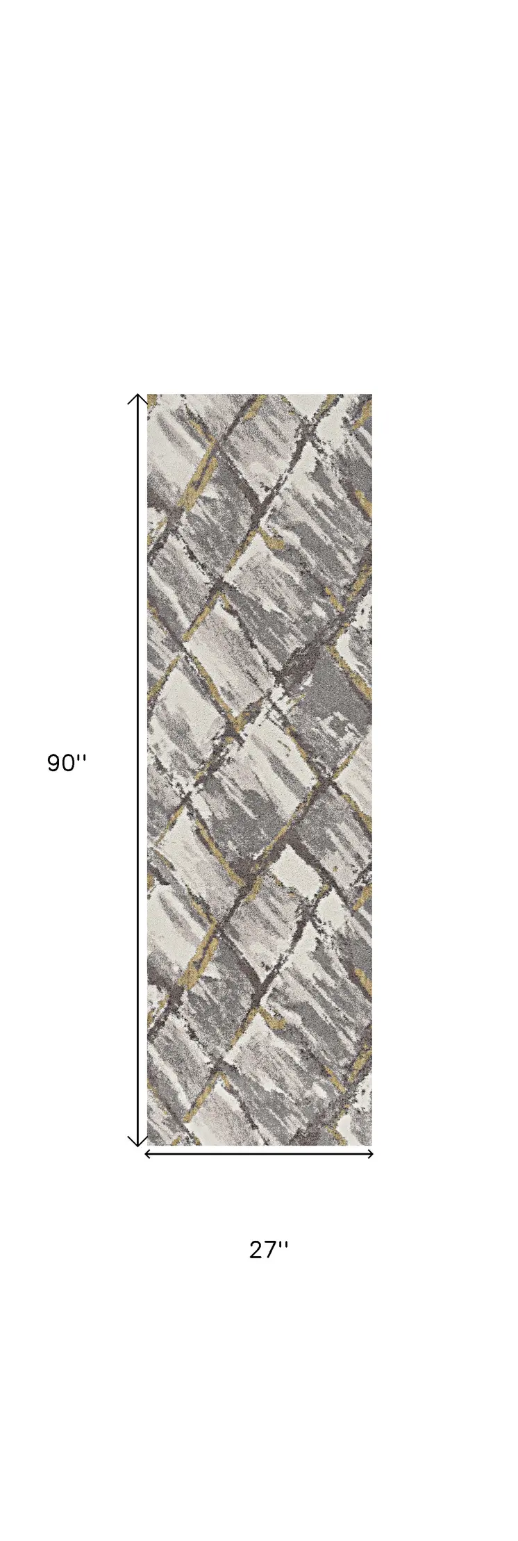 8' Gray And Ivory Geometric Runner Rug