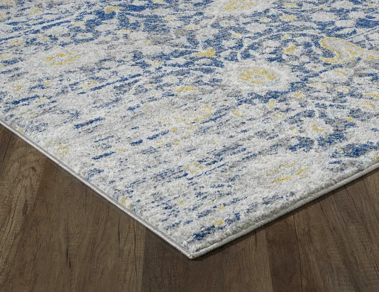 7' Gold And Gray Floral Runner Rug