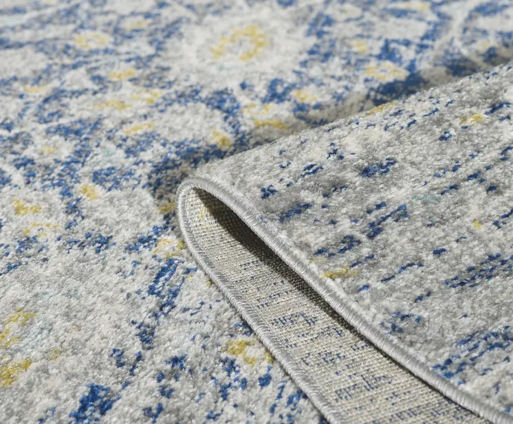 7' Gold And Gray Floral Runner Rug