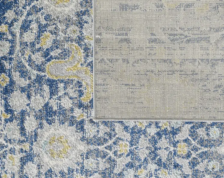 7' Gold And Gray Floral Runner Rug