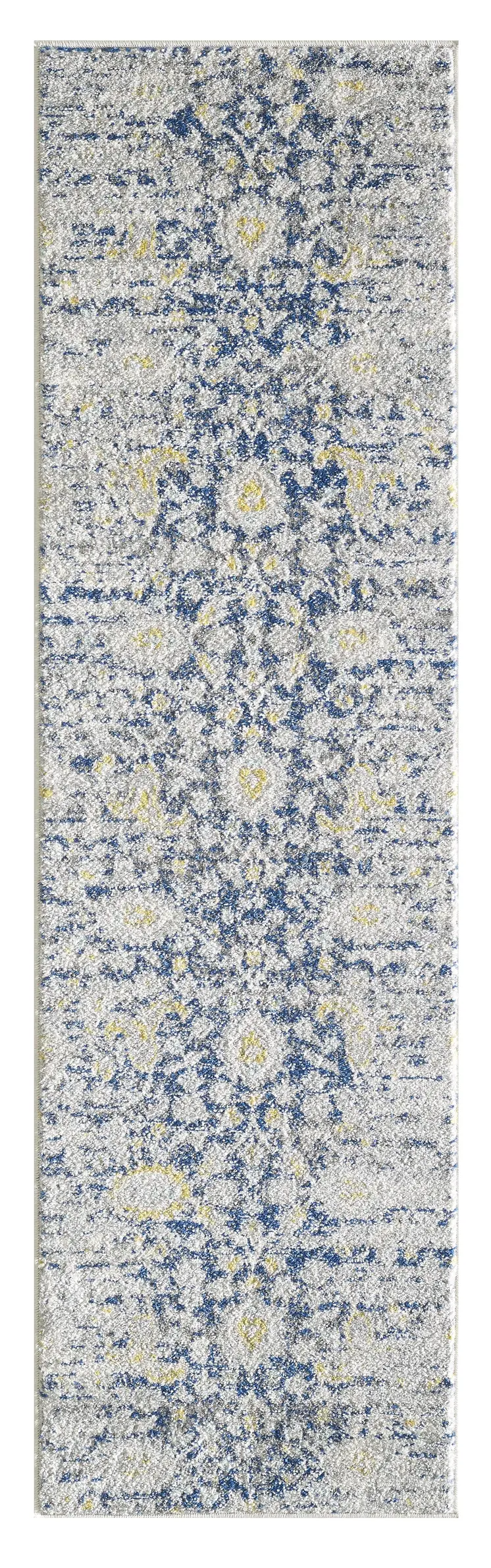 7' Gold And Gray Floral Runner Rug
