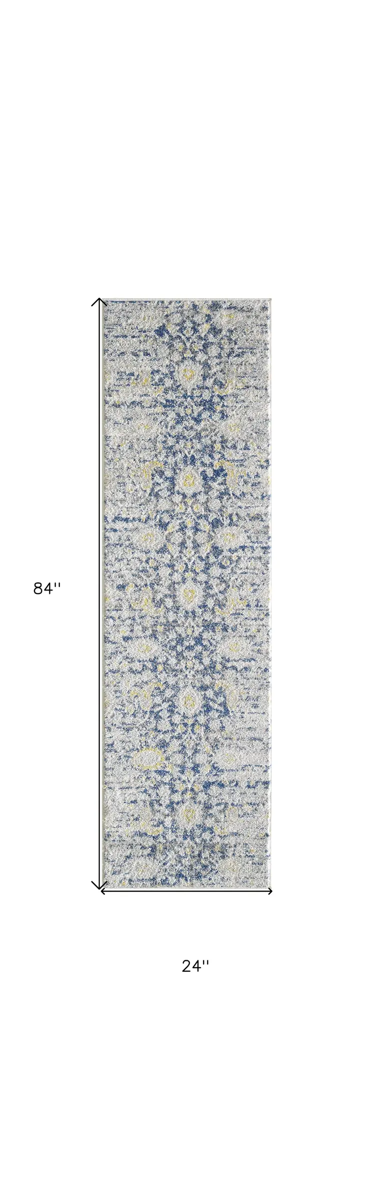7' Gold And Gray Floral Runner Rug