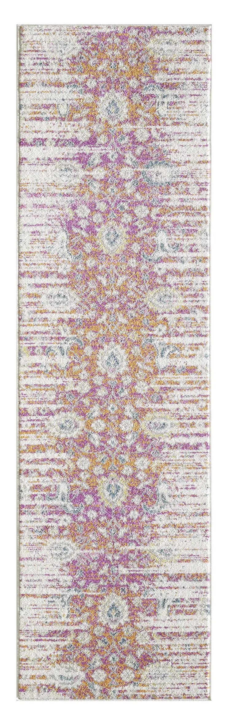 7' Ivory Pink And Orange Floral Runner Rug