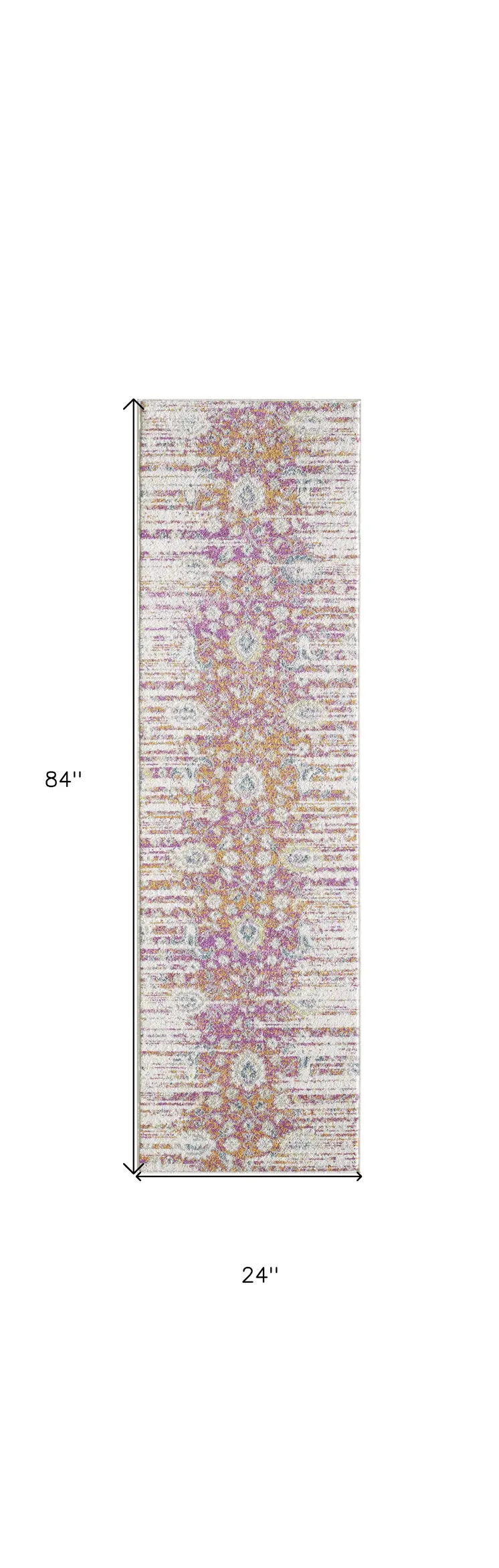 7' Ivory Pink And Orange Floral Runner Rug