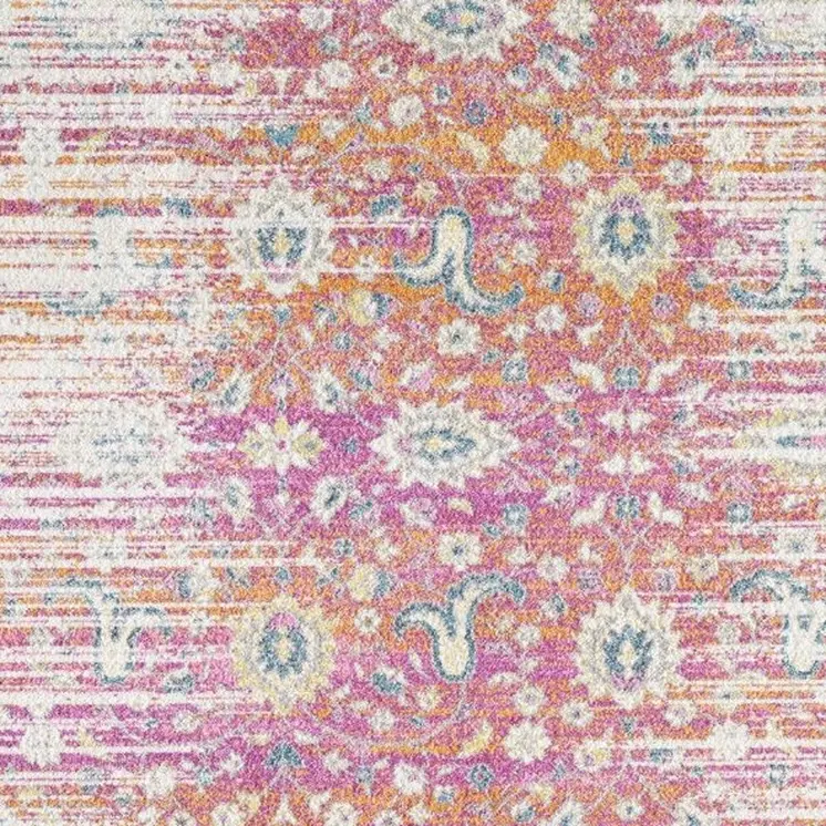 7' X 12' Ivory Pink and Orange Floral Area Rug