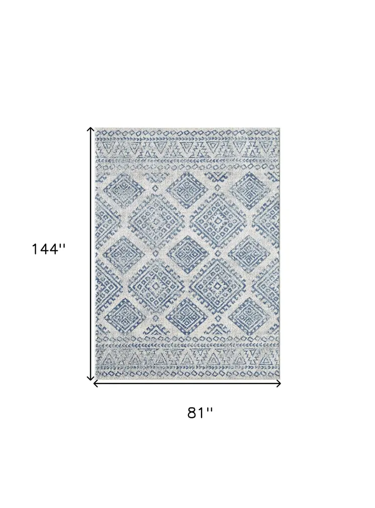 7' X 12' Ivory and Blue Geometric Area Rug