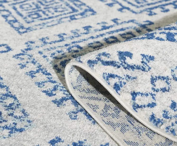 7' X 12' Ivory and Blue Geometric Area Rug