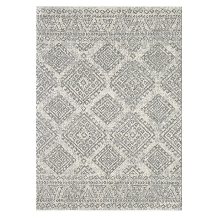 7' X 12' Gray and Ivory Geometric Area Rug